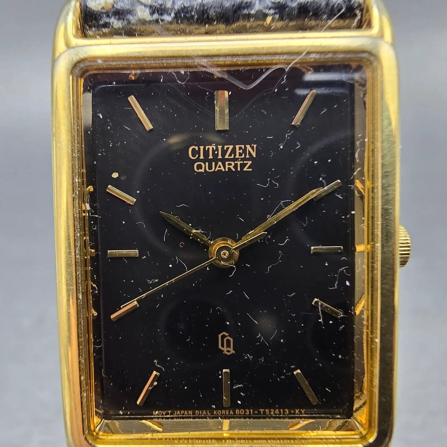 Citizen CQ Tank Watch Men 23mm Black Dial Gold Tone Rectangle 6031 PARTS Vintage2