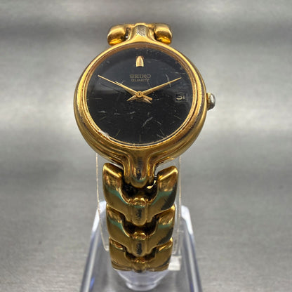 Seiko Watch Women 22mm Black Dial Gold Tone Date Round 7N82-0248 New Battery5