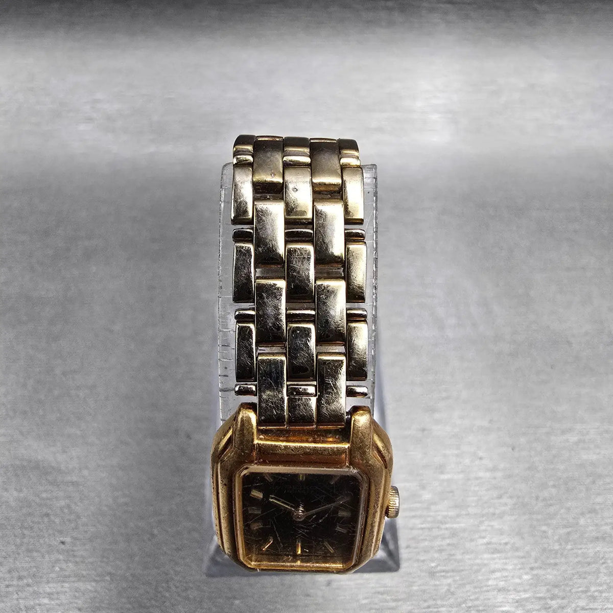 Seiko Tank Watch Women 17mm Black Dial Gold Rectangle V400-5498 New Battery4
