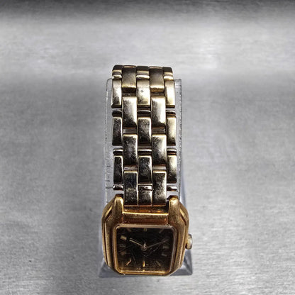 Seiko Tank Watch Women 17mm Black Dial Gold Rectangle V400-5498 New Battery4