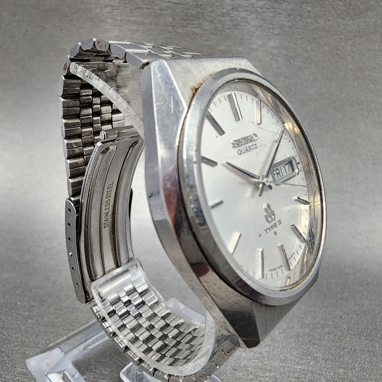 Seiko Type 2 Watch Men 35mm Silver Dial Steel Daydate Round 75468070 PARTS4