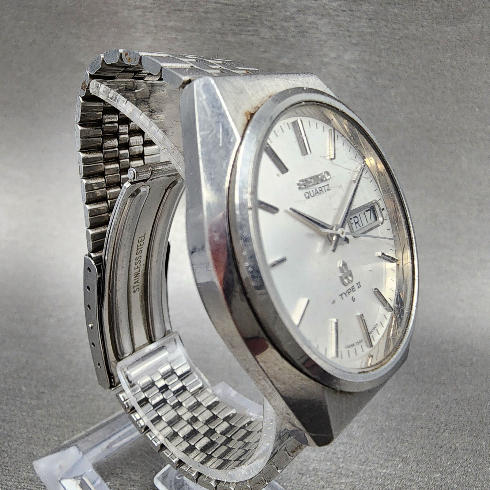 Seiko Type 2 Watch Men 35mm Silver Dial Steel Daydate Round 75468070 PARTS4