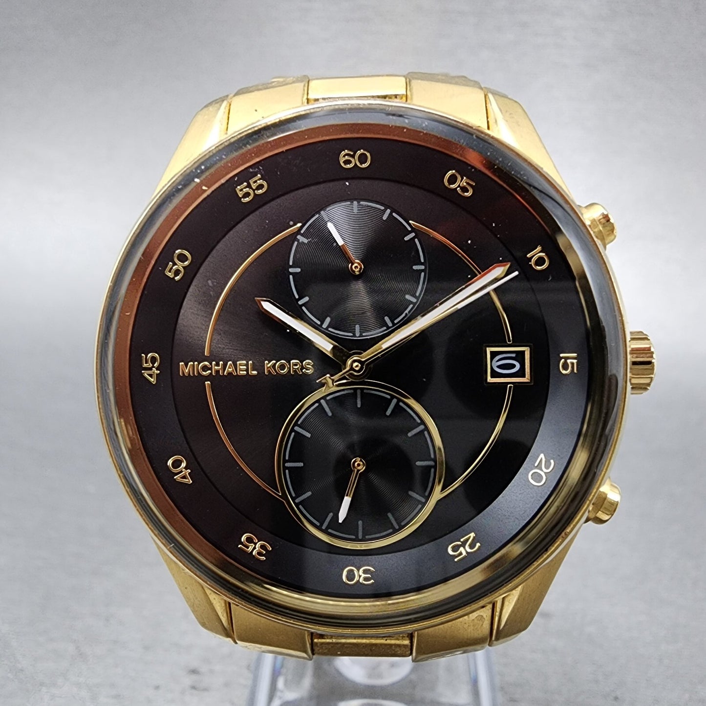Michael Kors Briar Watch Women 40mm Black Dial Gold Tone Date Round New Battery1