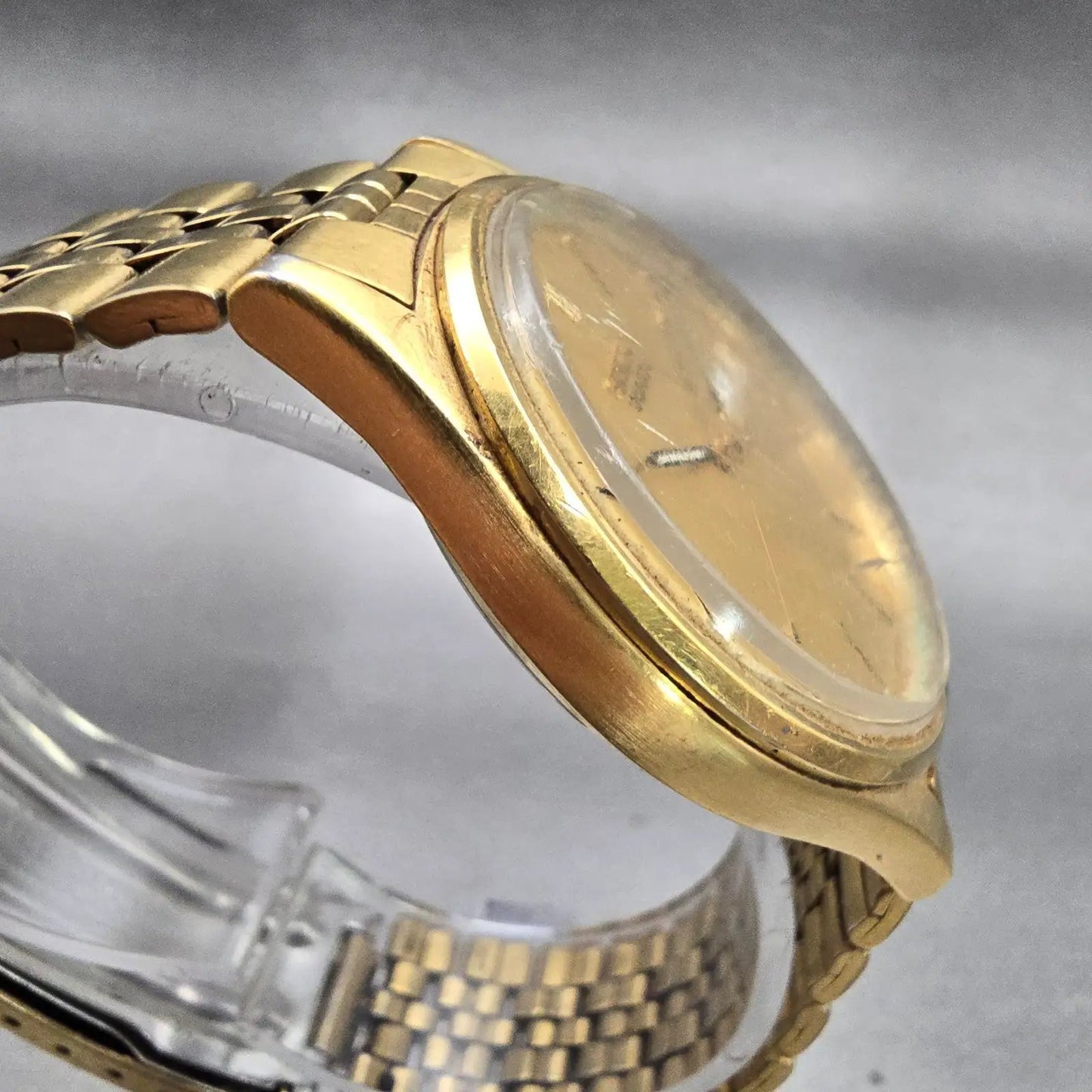 Seiko Watch Men 35mm Gold Dial Gold Tone Daydate Round 7N43-8A39 New Battery VTG3