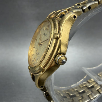 Seiko Watch Women 26mm White Dial Gold Tone Date Round 7n82-0599 New Battery GFE2