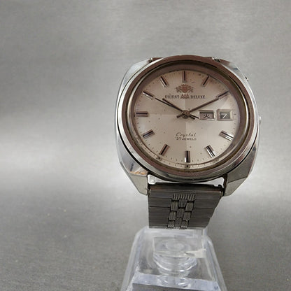 Orient AAA Deluxe Watch Men 37mm White Dial Silver Tone Daydate Cushion PARTS5