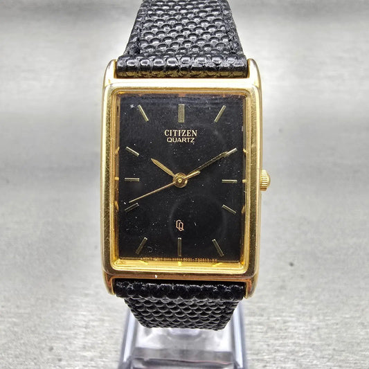 Citizen CQ Watch Men 22mm Black Dial Gold Tone Rectangle 6031-919963 New Batt0
