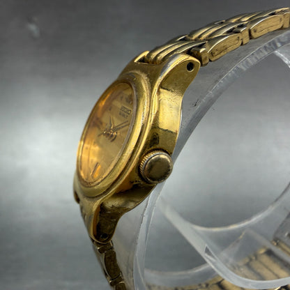 Seiko Watch Women 19mm Champagne Dial Gold Tone Round VTG V401-0510 New Battery2