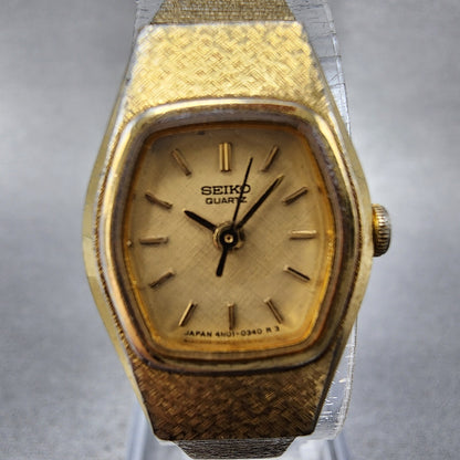 Seiko Watch Women 17mm Gold Dial Gold Tone Hexagon 4N015029 New Battery1