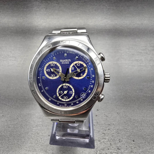 Swatch Irony Ciel Etoile Watch Men 40mm Blue Dial Silver Chrono YCS440 New Batt0