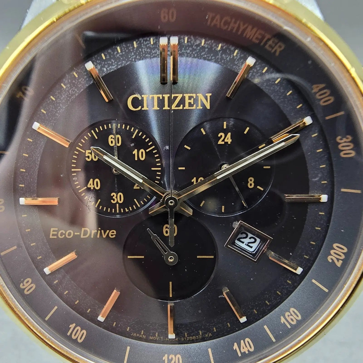 Citizen Eco-Drive Corso Chronograph Watch Men 42mm Black Dial Two Tone Date Runs1