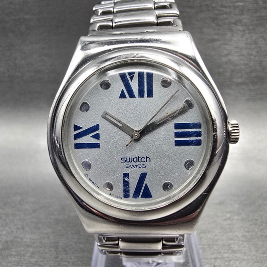 Swatch Sobriquet Watch Men 33mm Silver Dial Silver Tone Round YLS114G New Batt0