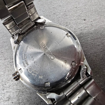 Seiko Watch Men 37mm Black Dial Silver Tone Daydate Round 7N43-9070 New Battery10