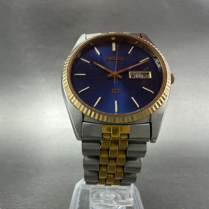 Seiko SQ President Watch Men 36mm Blue Dial Two Tone Daydate Round New BatteryH95