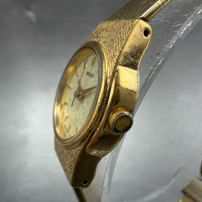 Seiko Watch Women 19mm Champagne Dial Gold Tone Round V401-1819 New Battery VTG2