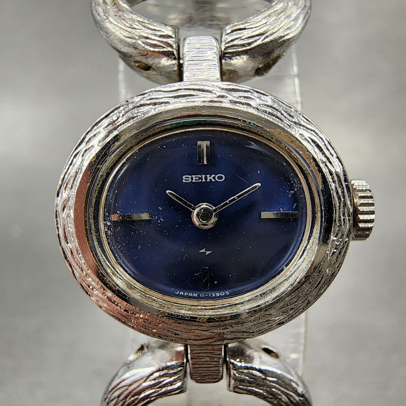 Seiko Watch Women 20mm Blue Dial Silver Tone Oval Manual Wind 117519 Runs1