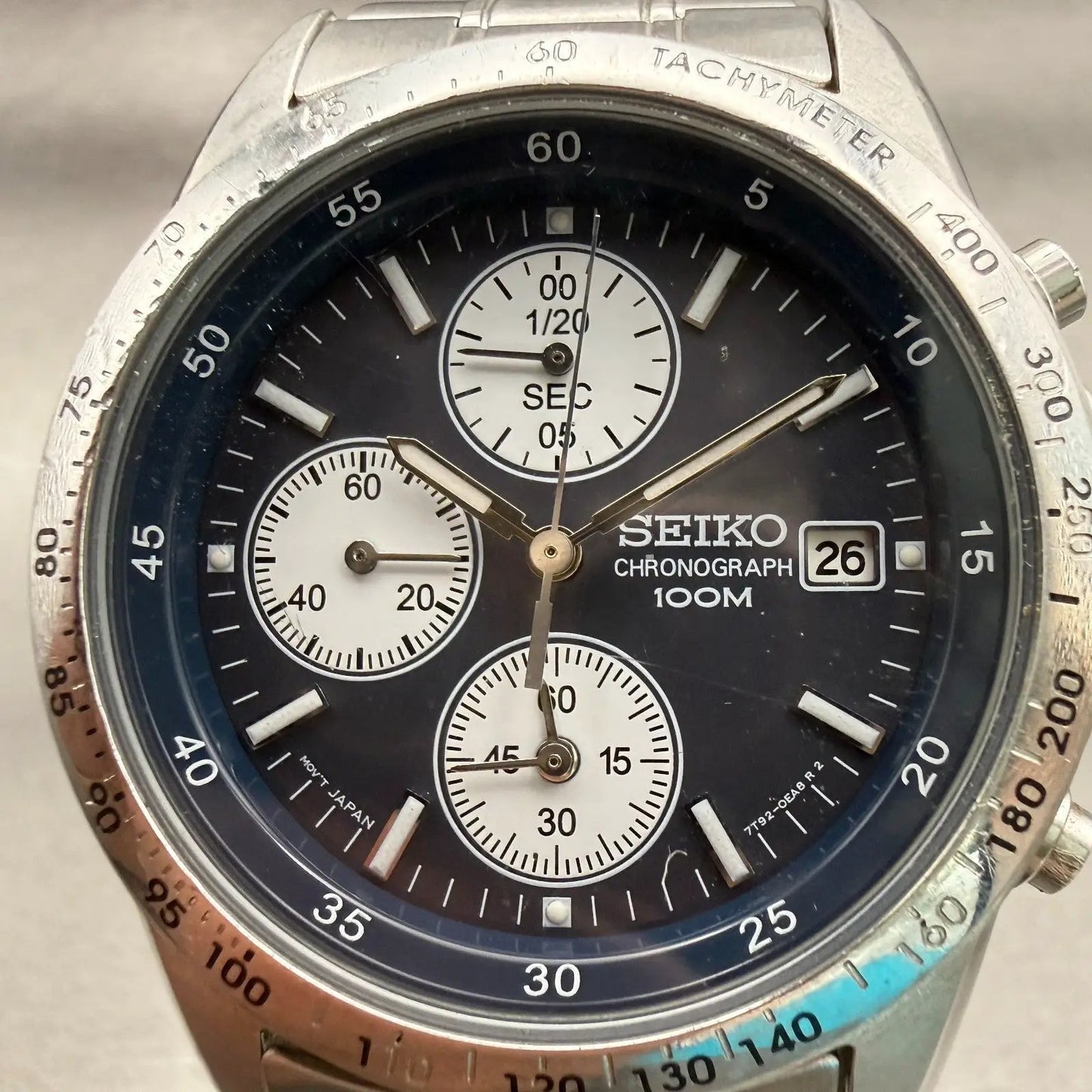 Seiko Chronograph Watch Men 38mm Blue Dial Silver Date Round 7T92-0DW0 New Batt1