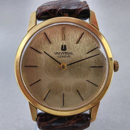 Universal Geneve Watch Men 32mm Gold Dial Gold Tone Manual Wind Runs 542136