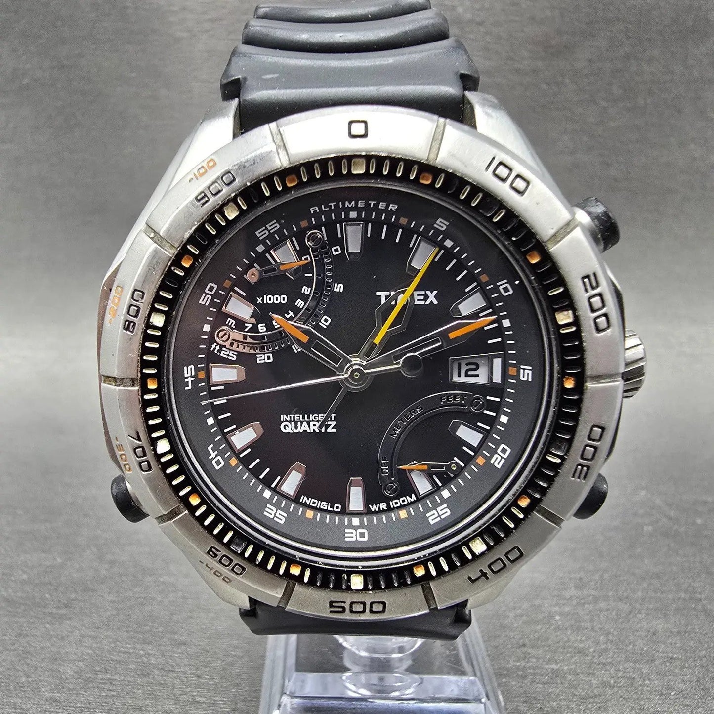 Timex Intelligent Quartz  Watch Men 50mm Black Dial Silver Date New Battery0