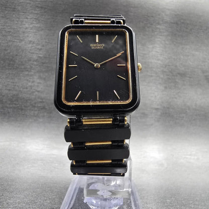 Seiko Tank Watch Men 24mm Black Dial Two Tone Rectangle 7320-5989 New Battery5