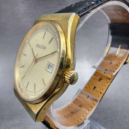 Bulova Watch Men 33mm Champagne Dial Gold Tone Date Round 84352 New Battery