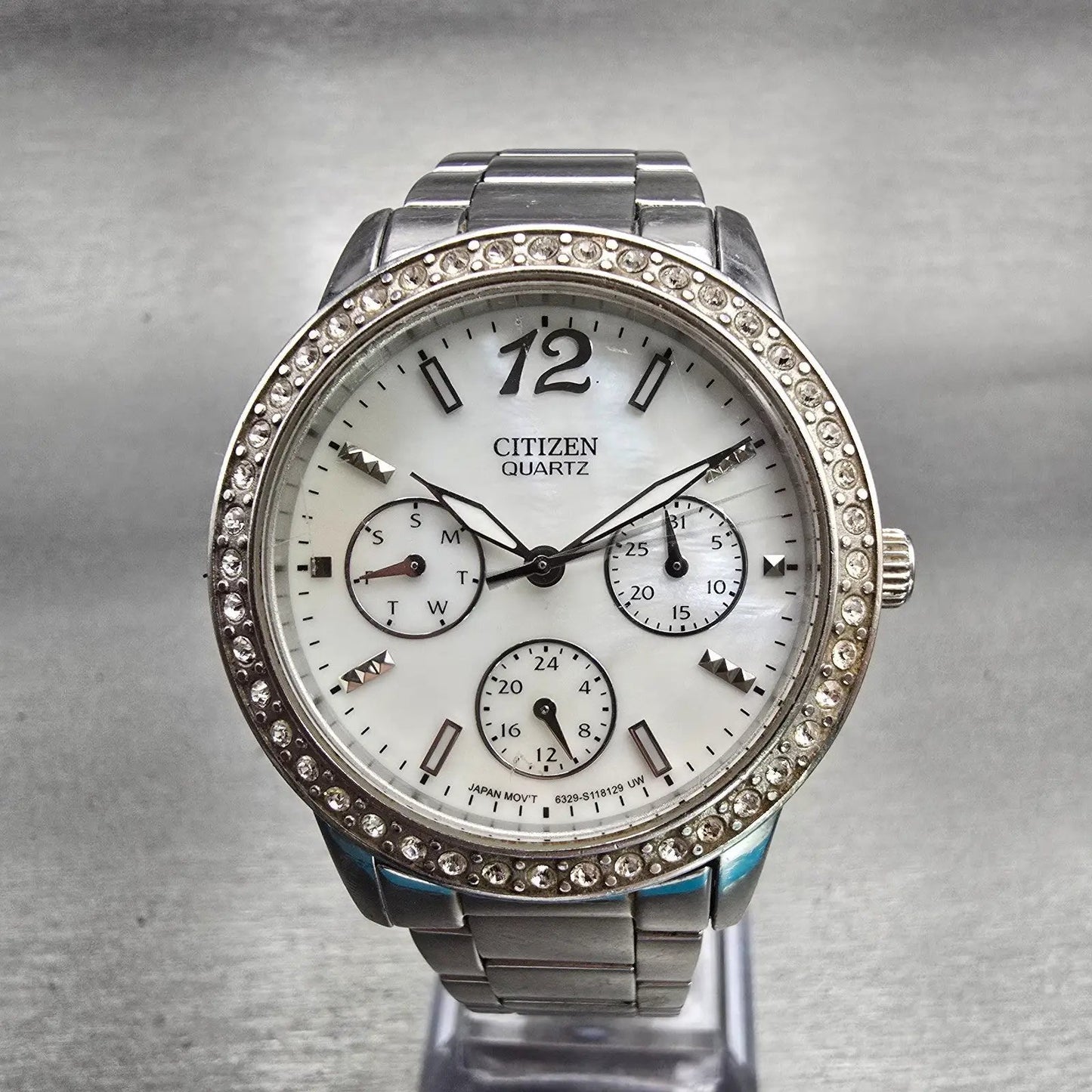 Citizen Watch Women 35mm MOP Dial Silver Tone Gemmed 6329-S081289 New Battery0