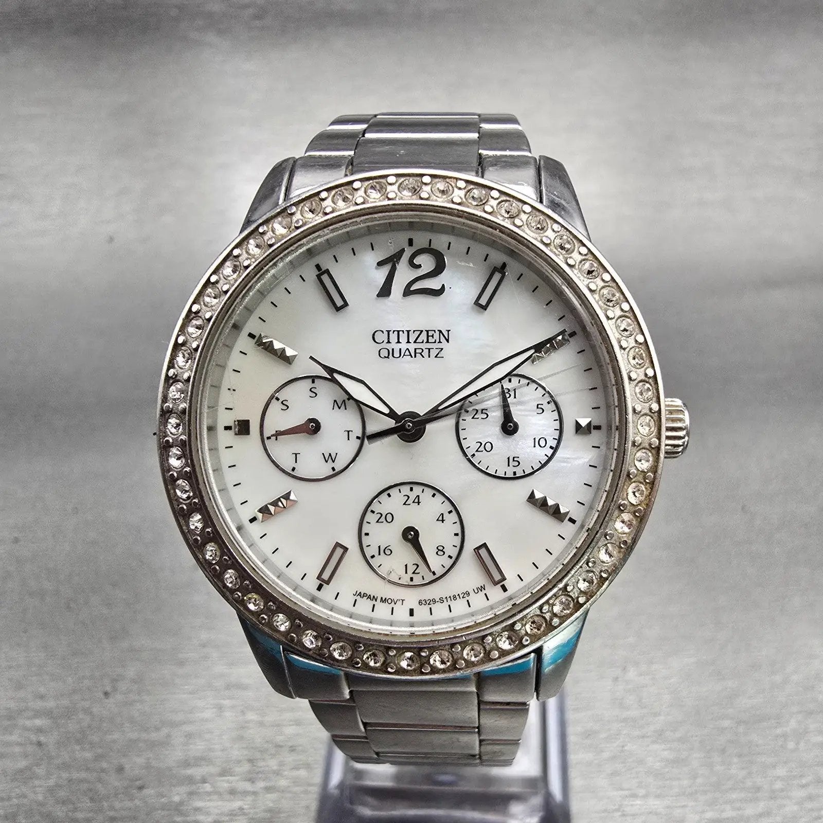 Citizen Watch Women 35mm MOP Dial Silver Tone Gemmed 6329-S081289 New Battery0