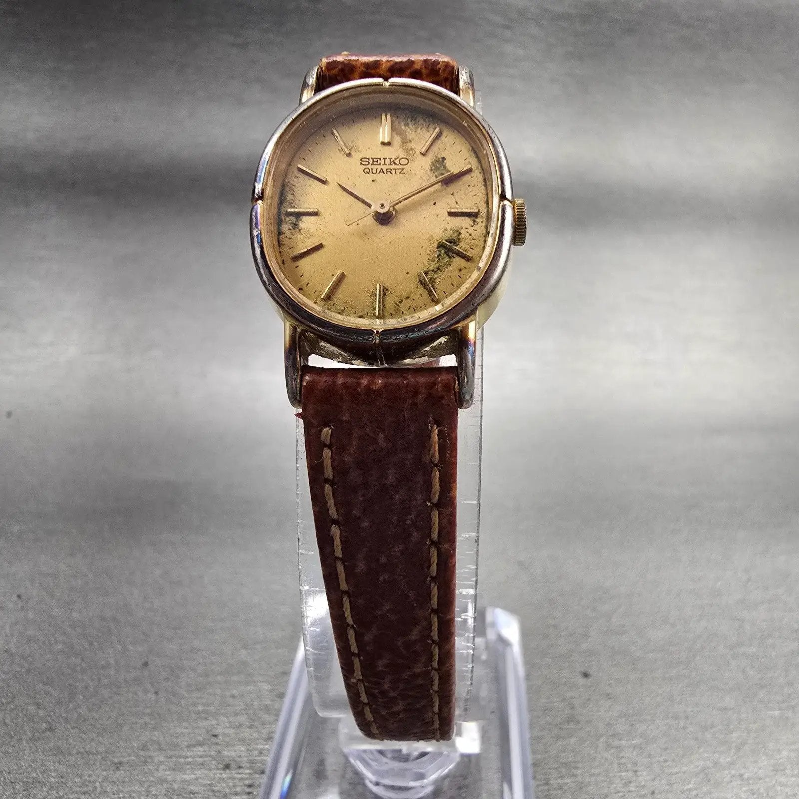 Seiko Watch Women 20mm Gold Dial Gold Tone Oval 3421-5320 New Battery Vintage5