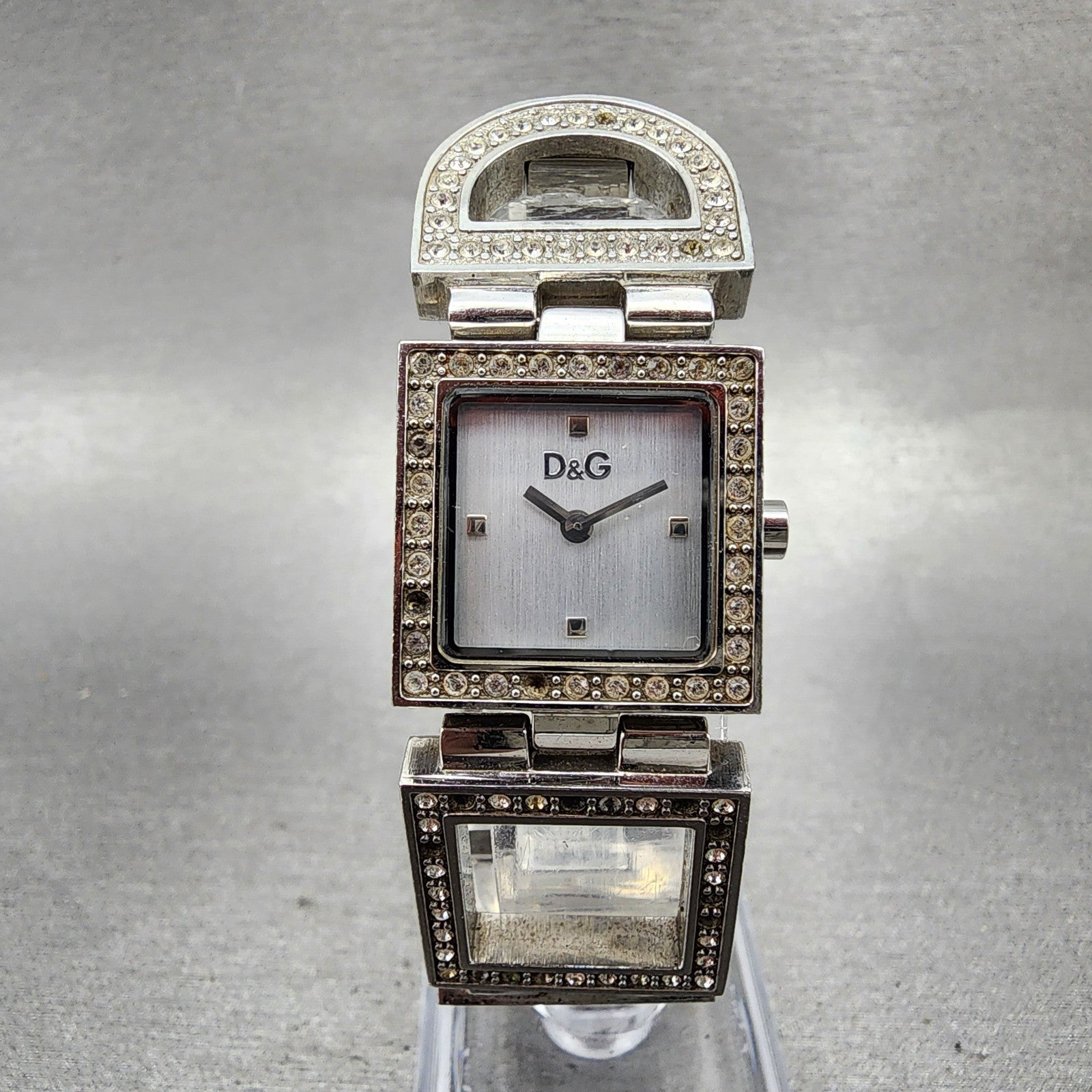 Dolce & Gabbana Tank Watch Women 21mm Silver Dial Steel Crystal Accent New Batt0