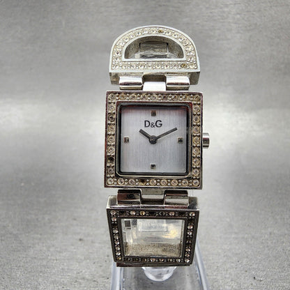Dolce & Gabbana Tank Watch Women 21mm Silver Dial Steel Crystal Accent New Batt0