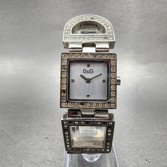 Dolce & Gabbana Tank Watch Women 21mm Silver Dial Steel Crystal Accent New Batt0
