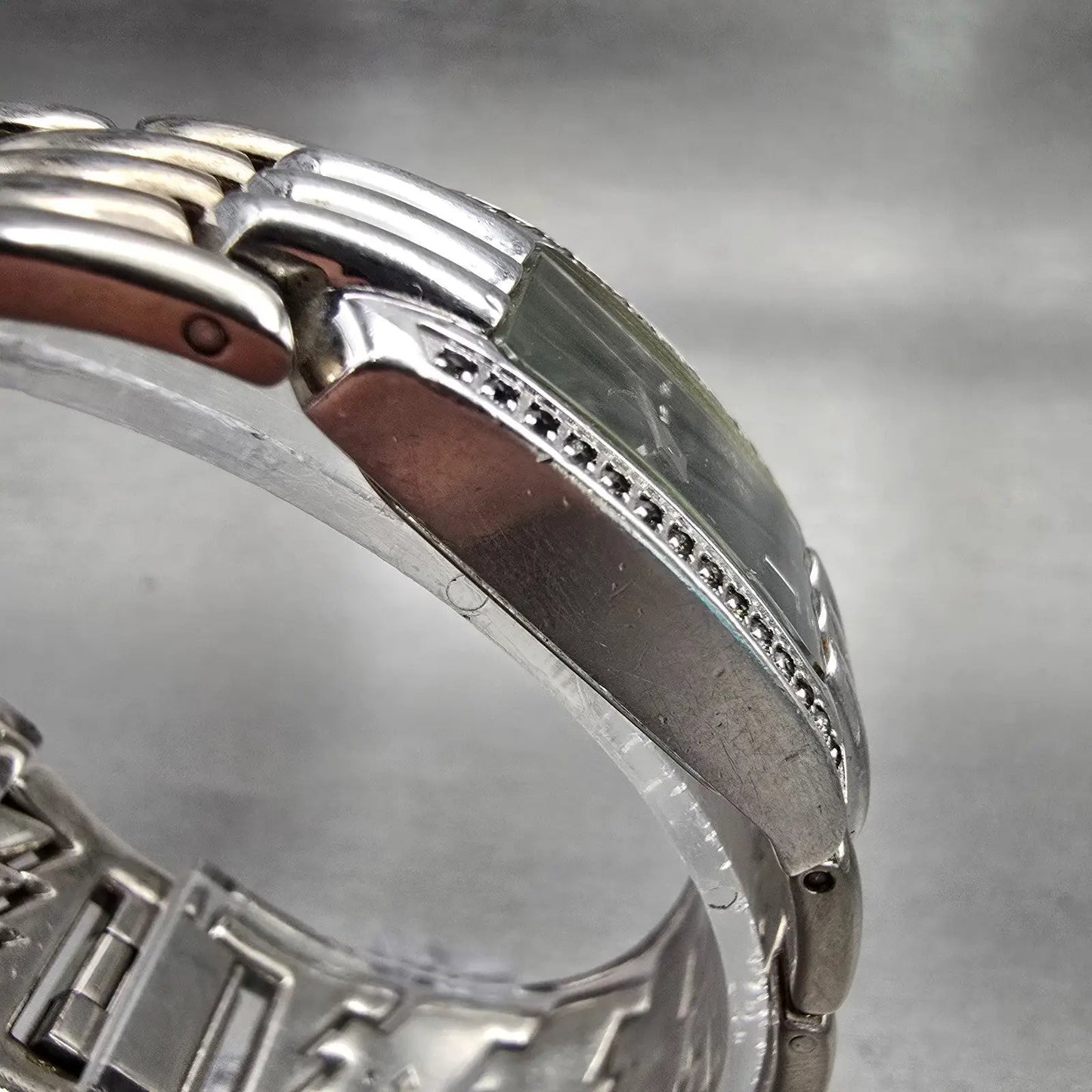 Bulova Watch Women 17mm Black Dial Silver Tone Gemmed Rectangle New Battery VTG3