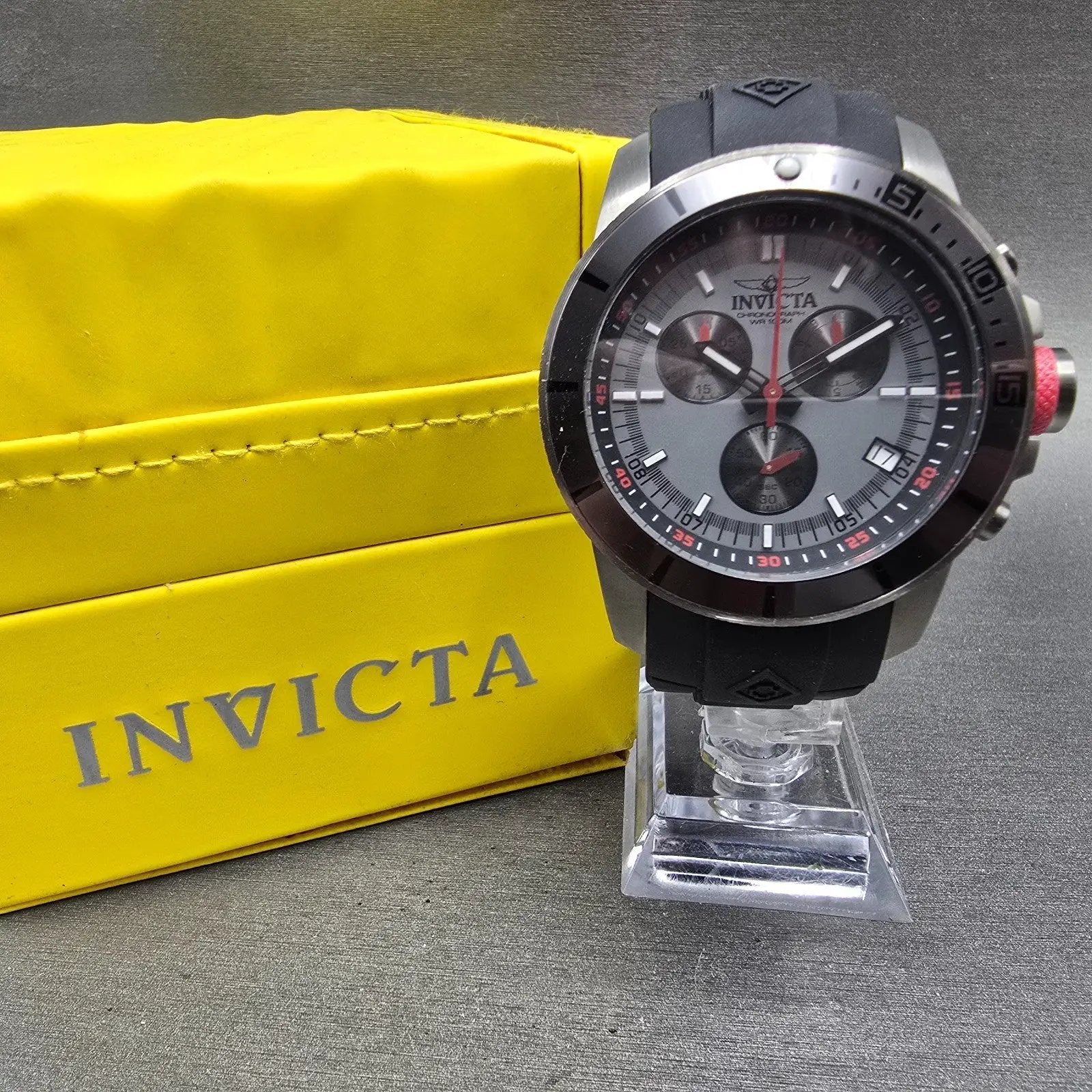 Invicta Pro Diver Chronograph Watch Men 46mm Gray Dial Black Tone 11745 New Batt1