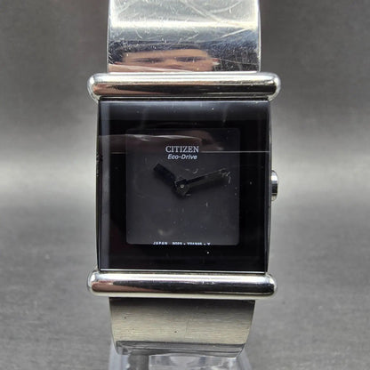 Citizen Eco-Drive Tank Watch Women 23mm Black Dial Silver B023-Y70719 Works JP0