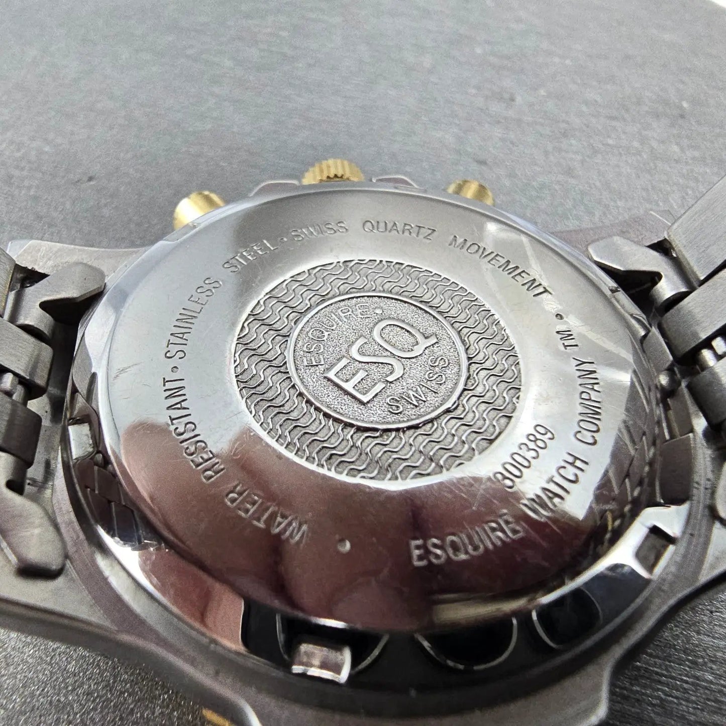 ESQ Chronograph Watch Men 37mm White Dial Two Tone Date Round 300389 New Battery9