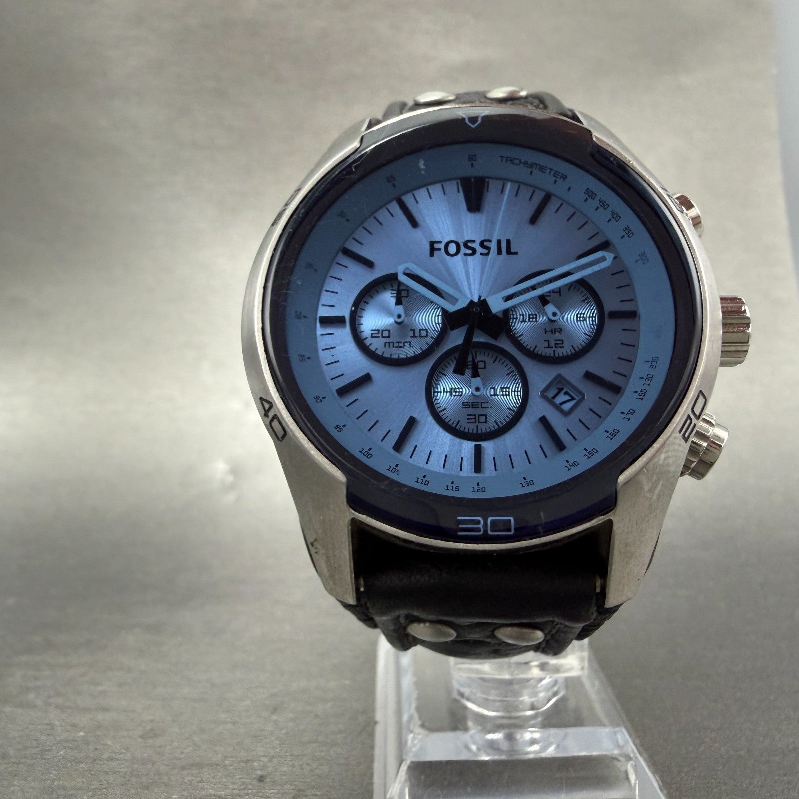 Fossil Coachman Chronograph Watch Men 44mm Blue Dial Steel Date CH-2564 New Batt5