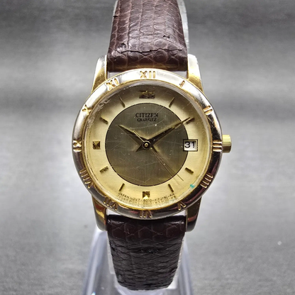 Citizen Watch Women 24mm Gold Dial Gold Tone Date Round 6010-K06878 New Battery0