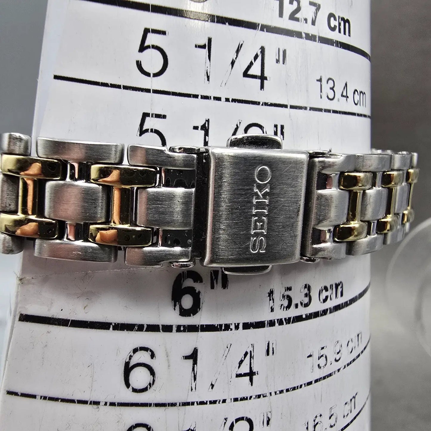 Seiko Solar Watch Women 22mm MOP Dial Two Tone Rectangle Diamonds Works BFSOK11