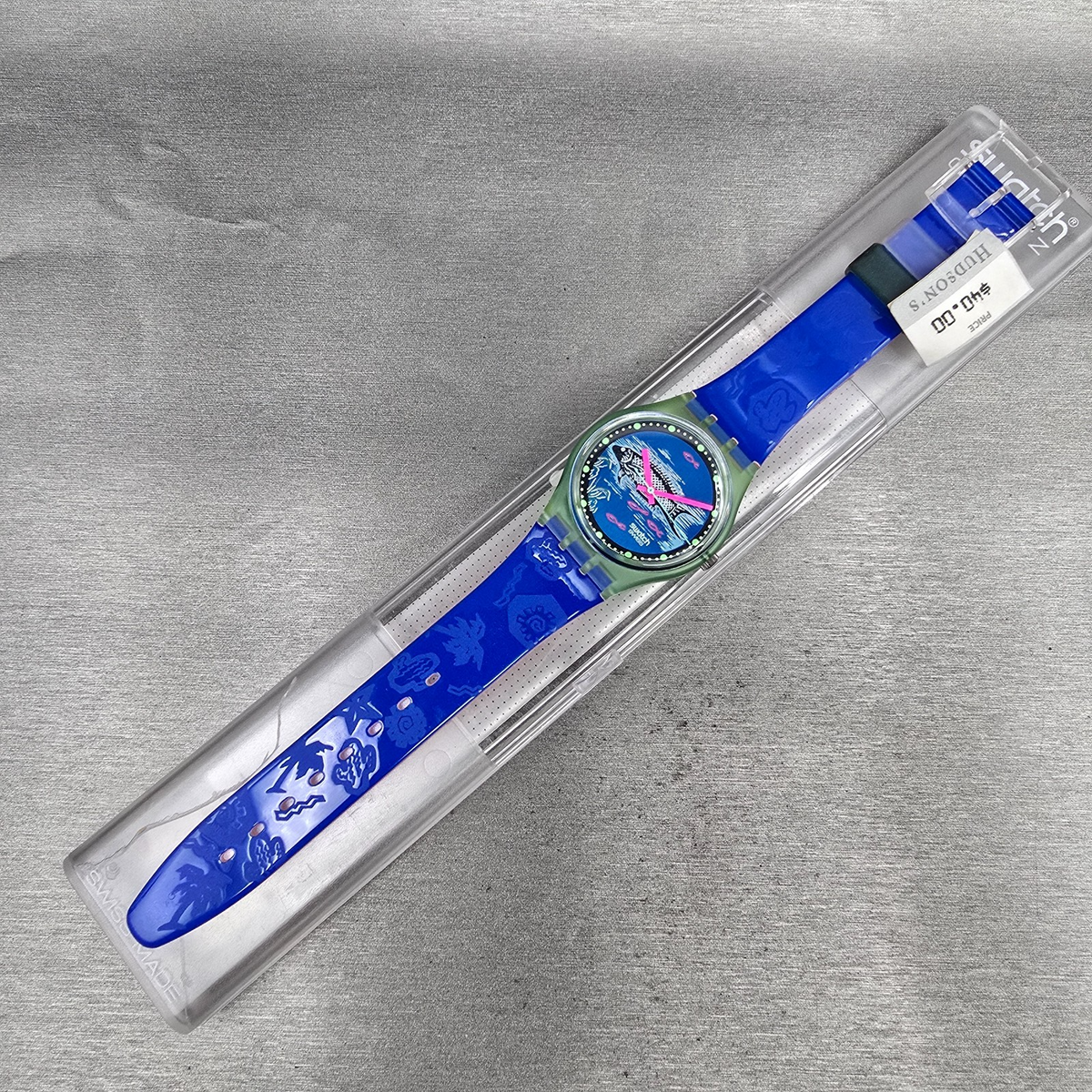 Swatch Frische Fische Watch Men 34mm Blue Dial Green Case GG116 New Battery NOS15
