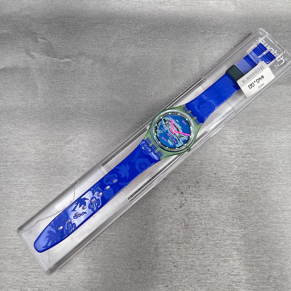Swatch Frische Fische Watch Men 34mm Blue Dial Green Case GG116 New Battery NOS15