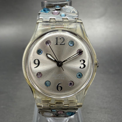 Swatch Menthol Tone Watch Women 25mm Silver Dial Clear Case LK292G New BatteryJK0