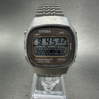 Citizen Digital Watch Men 33mm Digital Silver Tone Dual Time Chrono New Battery0