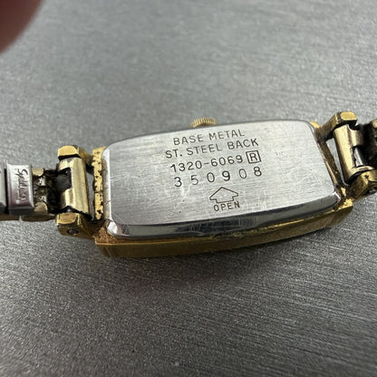 Seiko Tank Watch Women 13mm Champagne Dial Gold Tone 1320-6069 New Battery9