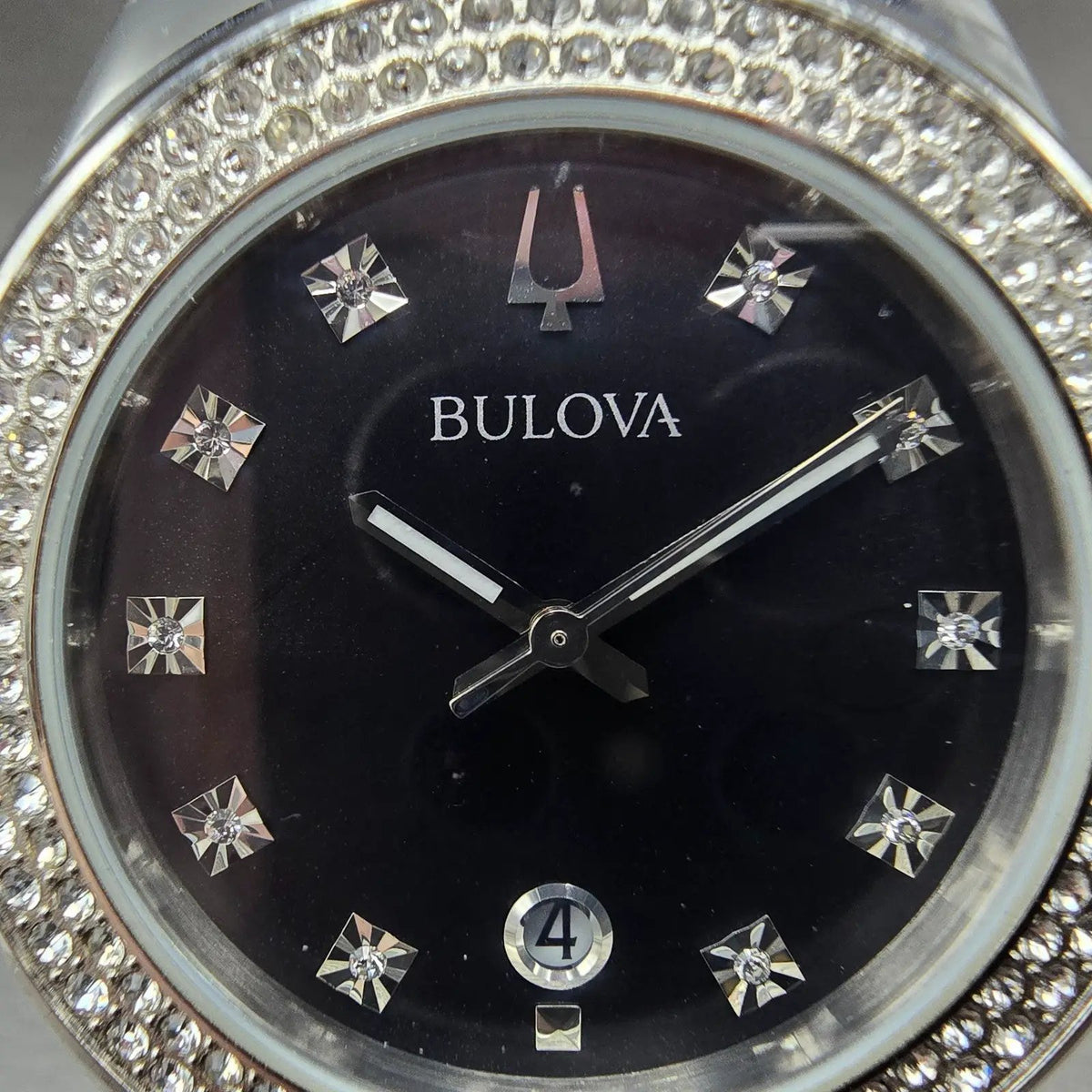 Bulova Crystal Watch Men 42mm Black Dial Steel Date 96K102 Round PARTS2