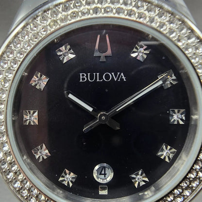 Bulova Crystal Watch Men 42mm Black Dial Steel Date 96K102 Round PARTS2