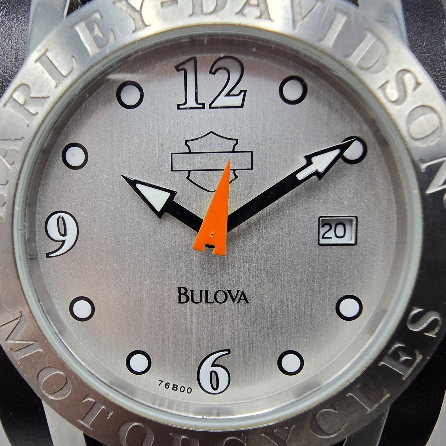 Bulova Harley Davidson Watch Men 36mm Silver Dial Silver Tone Date 76B00 New Bat1