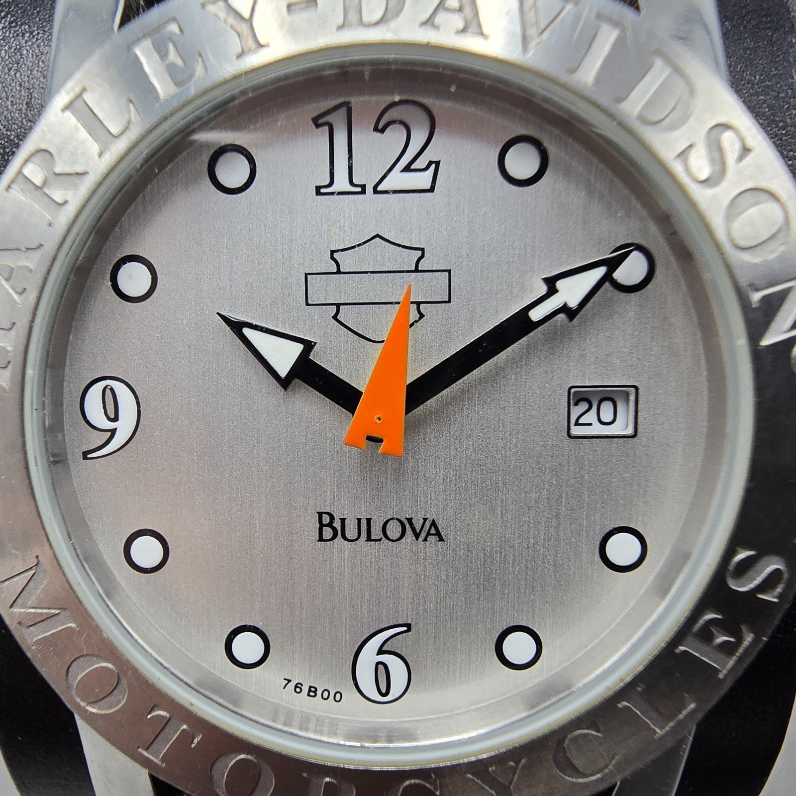 Bulova Harley Davidson Watch Men 36mm Silver Dial Silver Tone Date 76B00 New Bat1