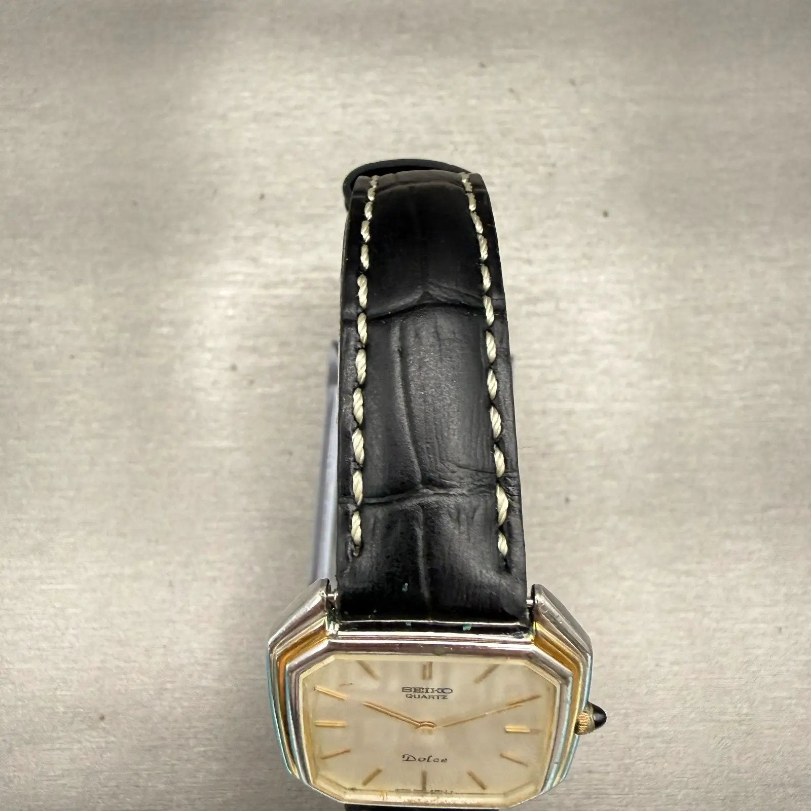 Seiko Dolce Watch Men 29mm Champagne Dial Two Tone Rectangle 6020-5930 New Batt4