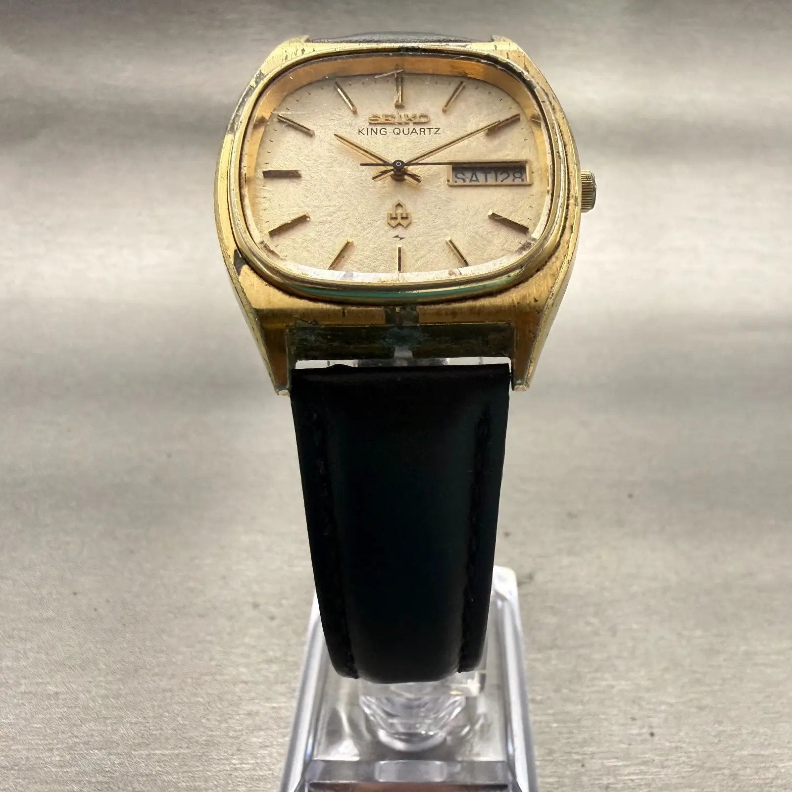 Seiko King Quartz Watch Men 34mm Champagne Dial Gold Daydate 5856-5020 New Batt5