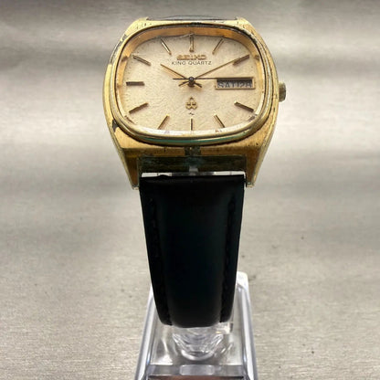 Seiko King Quartz Watch Men 34mm Champagne Dial Gold Daydate 5856-5020 New Batt5